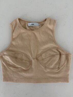 Adika Tan Ribbed Sculpted Seam Crop Top